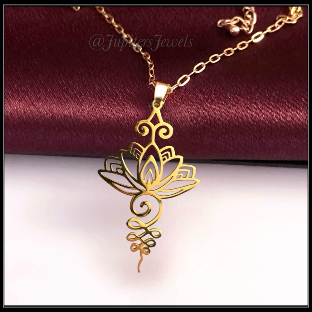 New 14k Gold Laser chrome yoga Paperclip flower meditation boho necklace